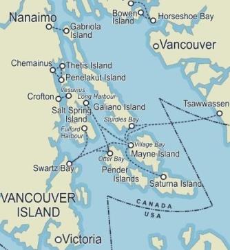 Map of ferries to Mayne Island